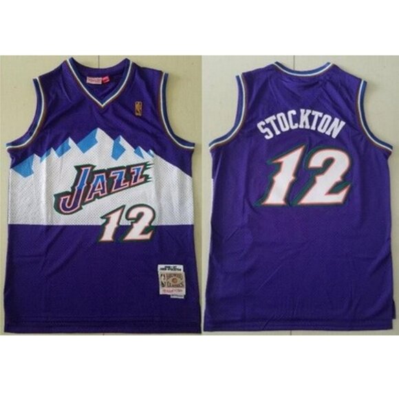 Mens John Stockton Purple Stitched Jersey